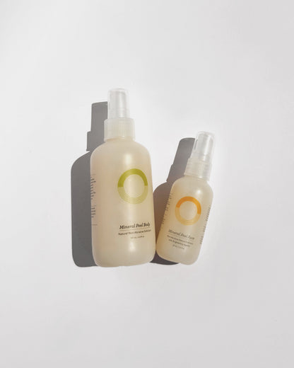 Meet the O.R.G Head-to-Toe Mineral Peel Duo, a complete face and body exfoliation routine featuring our bestselling Mineral Peel Face and Mineral Peel Body. Two gentle, non-abrasive liquid exfoliators designed to help lift away dull surface buildup and reveal smoother, softer, brighter-looking skin—from your face all the way down to your feet.
